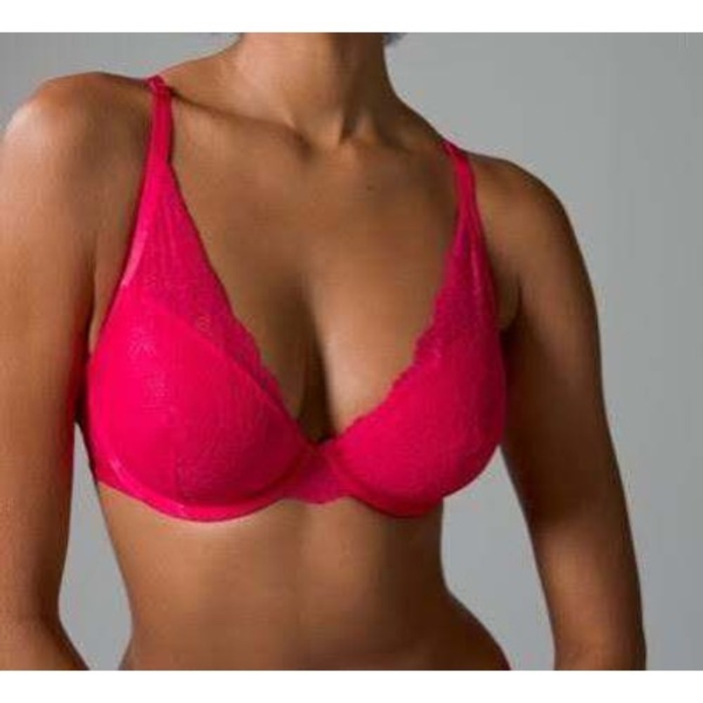 Soma Lightest Lift Lace Plunge Bra‎ Hot Pink Underwire 34DD 052201